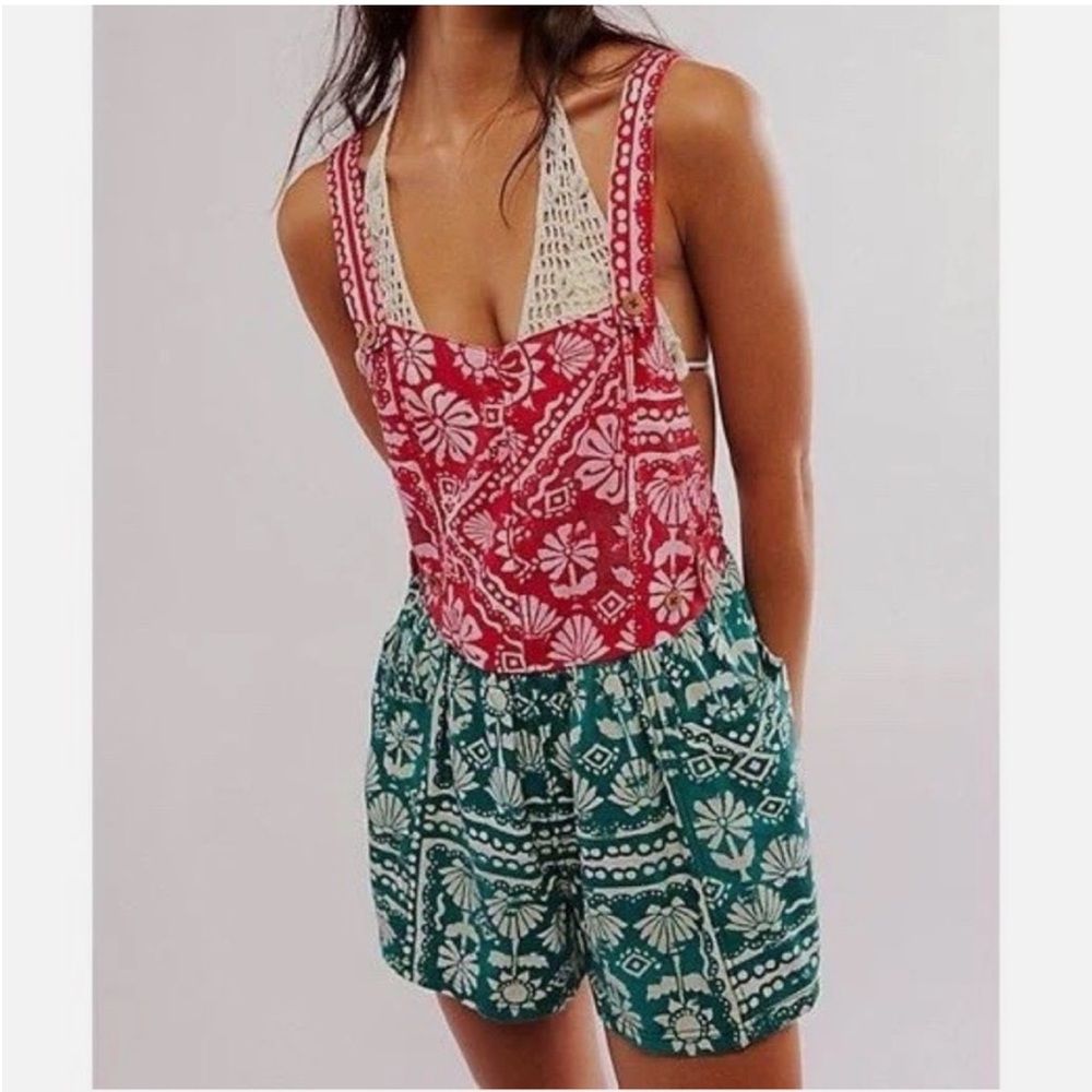 Free People Palm Bay Printed Shortalls Size Large Beach Summer